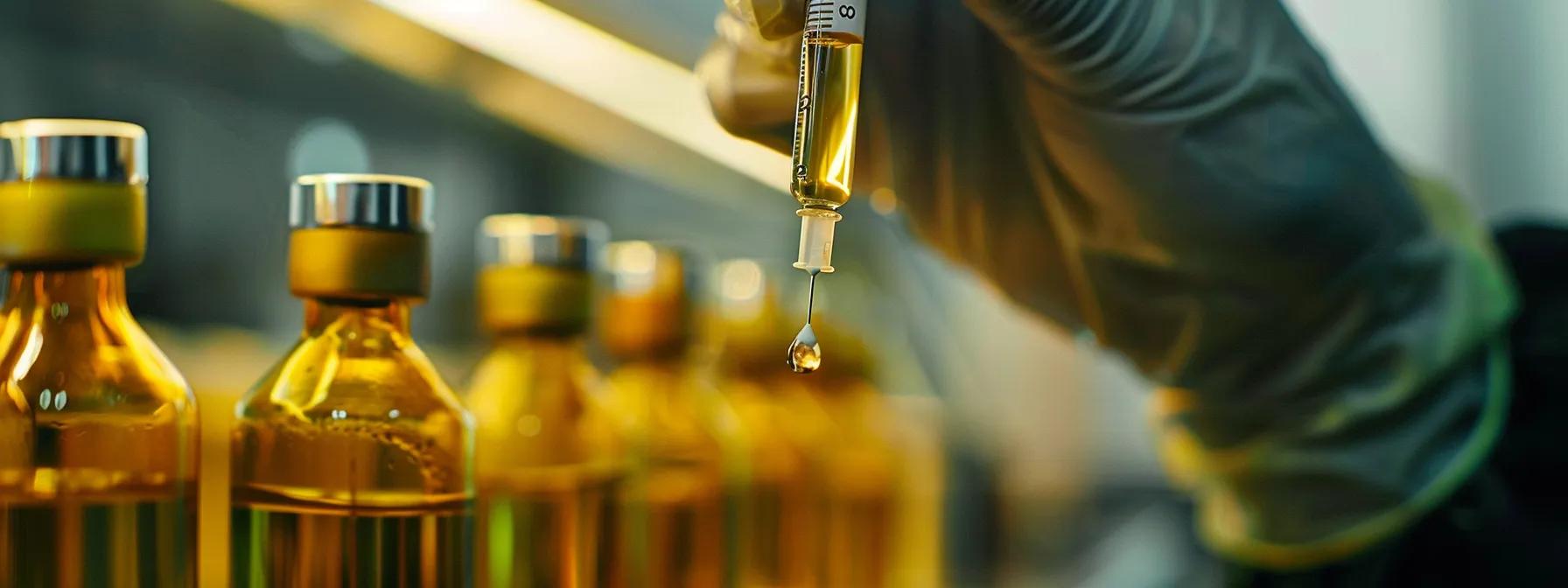a focused, clinical environment showcases a medical professional preparing a syringe filled with bright, amber-colored platelet-rich plasma, highlighting the advanced technology and precision involved in prp therapy for regenerative healing.