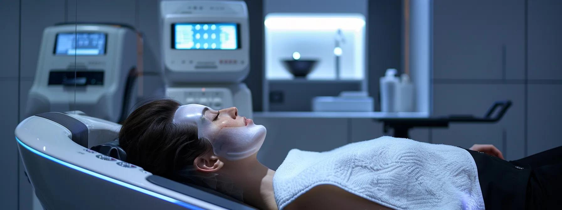a sleek, modern medical clinic setting features a confident patient receiving a prp hair treatment, with an array of high-tech equipment in the background, highlighting the innovative and natural approach to hair regrowth.